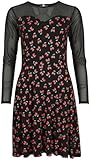 Seitliche Einschubtaschen Rock Rebel by EMP Damen schwarzes kurzes Kleid mit Kirschen-Print und Mesh-Einsatz M
