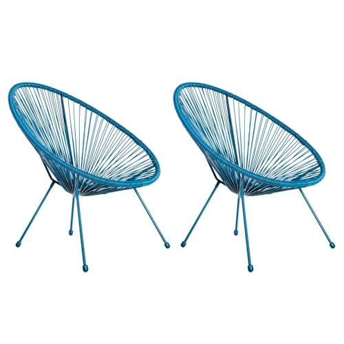 LOLAhome Pack 2 Sillones de jardín Acapulco Azul | Cuerdas de Rattan PE y Acero | 72x77x84 cm | con Topes de Goma, Resistente hasta 120kg | para Interior y Exterior, Jardín, Terraza | Acapulco