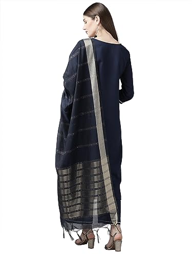 Image of Women Rangpreet Navy Blue Solid Straight Kurta Palazzo With Dupatta Set