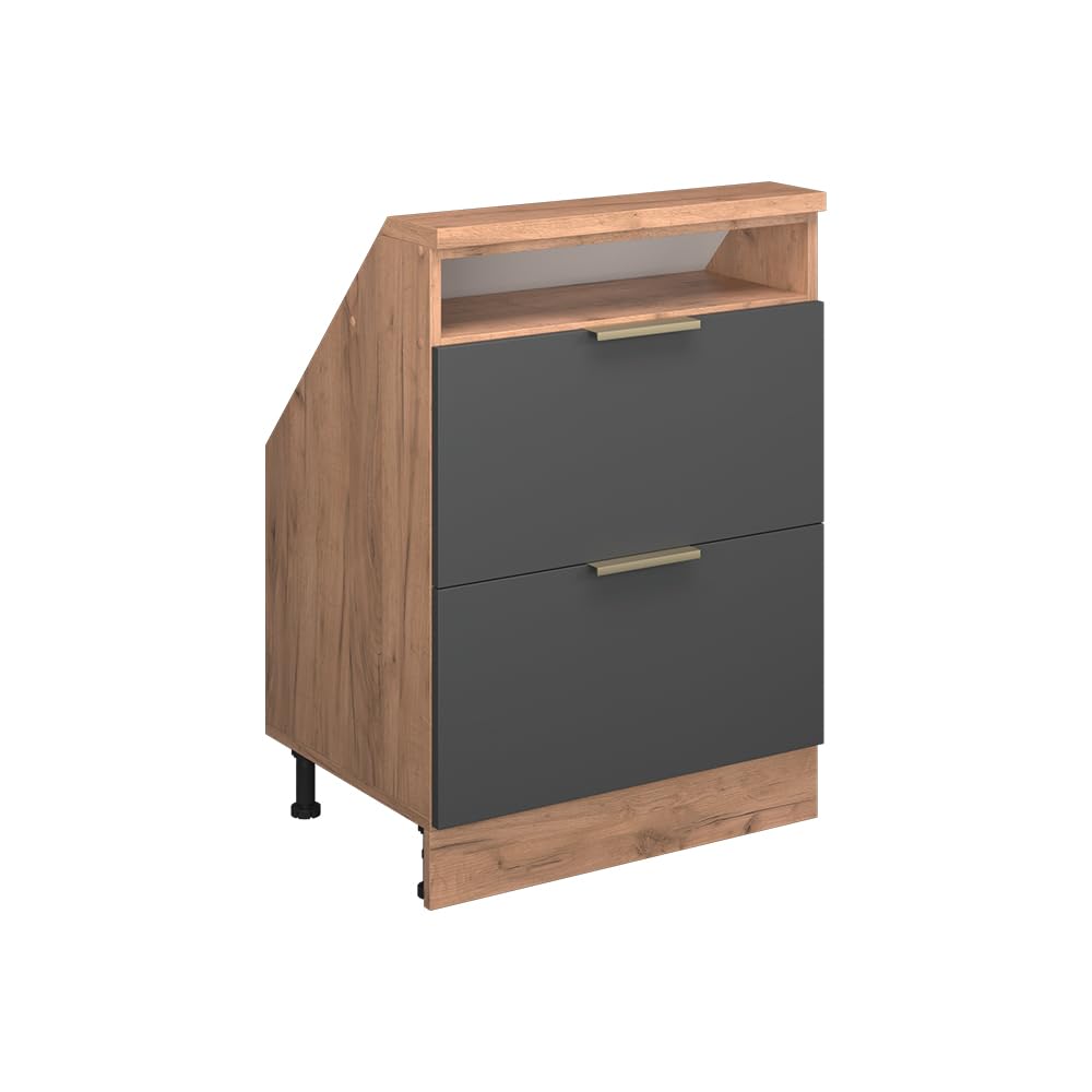 Vicco Kitchen cabinet for sloping roofs Raul, Anthracite gold, 60 cm with 2 drawers, for flexible combination within modular kitchen systems — image 1