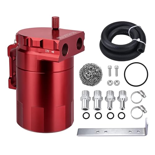 EVIL ENERGY Oil Catch Can Universal Baffled Catch Can Kit with NBR Fuel Hose 300ml Aluminum Air Oil Separator Tank for PCV System Red