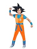 Smiffys Dragon Ball Z - Disfraz de Goku para niños, disfraz oficial de anime, overol naranja y azul, pulseras y tocado de Goku negro con pinchos, disfraz de Saiyajin para niños, Halloween, fiestas de