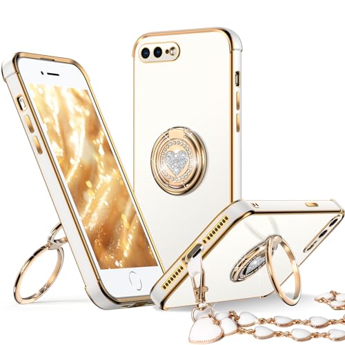 Coque iPhone 7 Plus à béquille anneau pour regarder vos vidéos mains libres en blanc