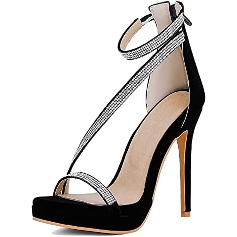 CUTEHEELS Women Fashion High Heels with Straps Black Cover
