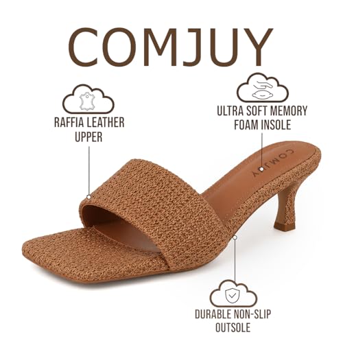 Image of Raffia Sandals Womens Heeled Sandals Comfortable 2 Inch Kitten Heels Lightweight Square Toe Summer heels