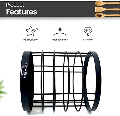 Utensil Holder for Kitchen, Cutlery Holder Stand | Metal Wire Kitchen Utensil Holder, Organiser and Drainer - Space Saving Utensil Rack for Spatulas Wooden Spoons and Tongs