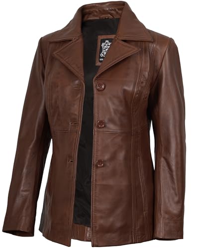 Decrum Leather Blazers for Women - Stylish Blazer Style Casual Real Lambskin Leather Jacket Women