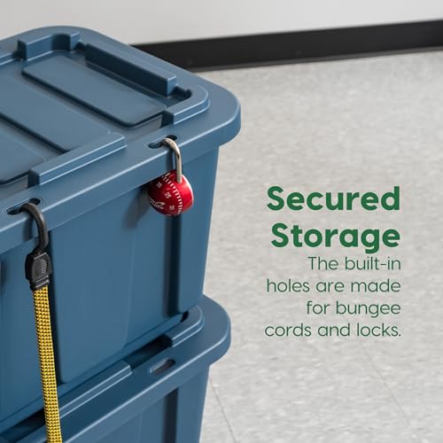 Image of IRIS USA 4-Pack 12 Gallon Storage Bins with Lids |Made in USA| Heavy Duty Eco-Friendly Plastic Tote Containers for Truckbed Tool Box Organization, Large - Navy