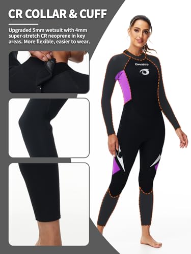 Owntop Traje de neopreno de 5 mm para mujer, traje de neopreno grueso, manga larga con cremallera trasera UPF50+, mantiene el calor, traje de baño para buceo, surf, natación, buceo, esnórquel, - imagen 5