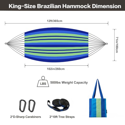 Image of Brazilian Double Hammock with Tree Straps, King Size, 500 lbs Capacity