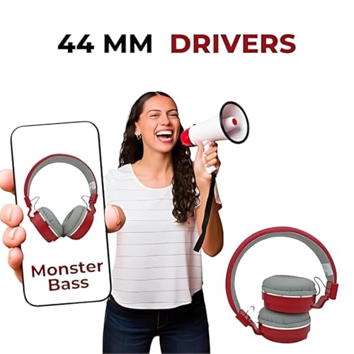Gadget store Bluetooth On Ear Headphones with Mic, Upto 12 Hours Playback FM Radio, Calling Function | Padded Ear Cusion with Mic Features | Integrated Controls & Dual Modes (Red) - Image 4