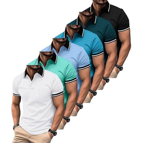 ZITY 6 Pack Men Polo Shirts Short Sleeve with Pocket Wicking Shirts for Men Casual Collared T-Shirts 8.3 Per Piece Six Black White Blue Duckblue Green Brightblue 3X-Large