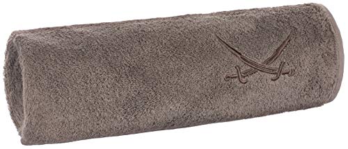 Sansibar Badetuch 90x180 cm – saugstarkes Strandtuch/Saunatuch aus Baumwolle – Oeko-TEX zertifizierter Frottee – Sylt-Design mit gesticktem Säbel-Logo – Taupe
