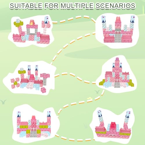 Light up Magnetic Blocks, 112 PCS Pink Castle Magnetic Building Block Games, Magnet Blocks Cubes for Kids Age 3+, Sensory Stacking Toy Christmas Birthday Gifts for Boys and Girls Large Size1 Inch - Image 6
