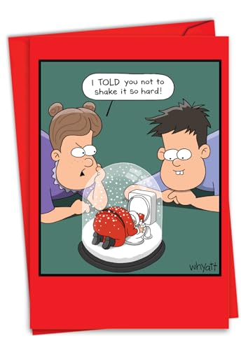 NobleWorks おもしろクリスマスグリーティングカード 5×7インチの封筒付き (カード1枚) メリークリスマス ホリデー スノードーム サンタ C8769XSG