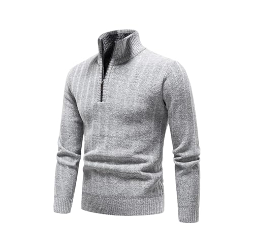 Men's Winter Warm Fleece Knitted Pullover - Half Zip Stand Collar Fashion Casual Sweater