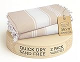 LANE LINEN Oversized Beach Towels, 2 Pack Turkish Towel Set for Adults, Lightweight, Quick Dry, Absorbent & Sand Proof, 39'x71' Pool Towels – Beige