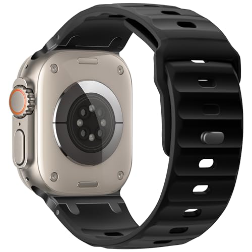 Image of Compatible with Apple Watch Strap Ultra2 /Ultra 49mm Series 10 /9 /8 /7 /6 /5 /4 /SE Soft Silicone Sport Strap Rugged iwatch Band 45mm 44mm 46mm with Stainless Steel Adapter for Men Women