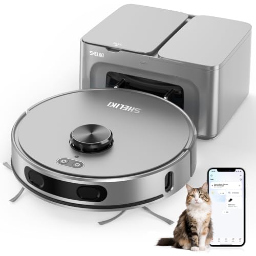 SHELIKI Robot Vacuum and Mop Combo, 3-in-1 Robotic Vacuums Cleaner with 70-Day Self-Emptying Base, LiDAR Navigation Smart Mapping & Strong 6000Pa Suction, for Pet Hair, Hard Floor, Carpet