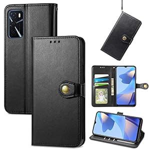 KoGiio Hülle Kompatibel mit Oppo A16 / Oppo A16S, Premium Klappbar Wallet Lederhülle, Kartenfächer Flip PU Handyhülle, Magnetisch Stoßfeste Cover Schutzhülle für Oppo A16 / Oppo A16S-Schwarz