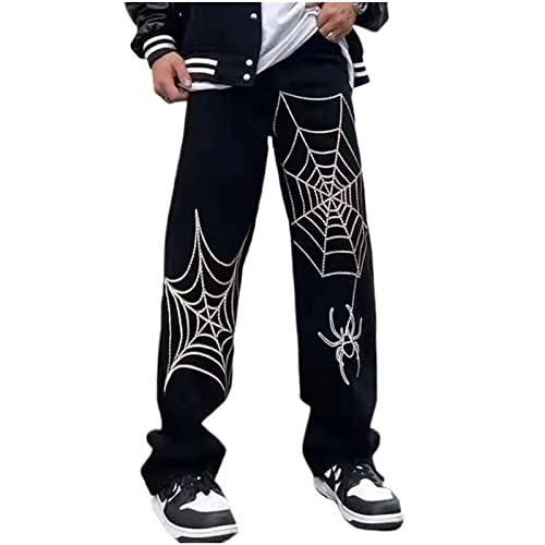 Y2k Jeans Men Graphic Spider Demin Pants Grunge Baggy Jeans Aesthetic Hip Hop Streetwear Jeans