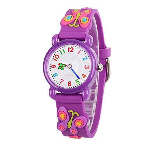Venhoo Kids Watches 3D Waterproof Silicone Children Toddler Wrist Watch Time Teacher Birthday Gifts for 3-10 Year Old Kids Girls-Purple Butterfly