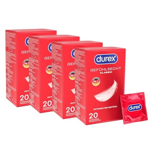 Durex Gefühlsecht Classic Kondome – 80 Hauchzarte Kondome für intensives Empfinden und innige Zweisamkeit - 4 x 20 Stück
