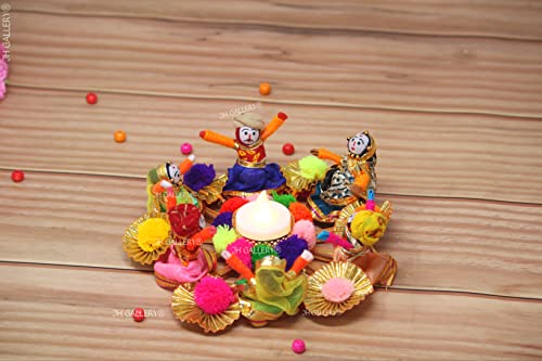 Image of JH Gallery Handmade Recycled Material Rajasthani Dolls Puppet Tealight Candle Holder, Multicolor (13 cm x 13 cm 6.5 cm, Pack of 1)