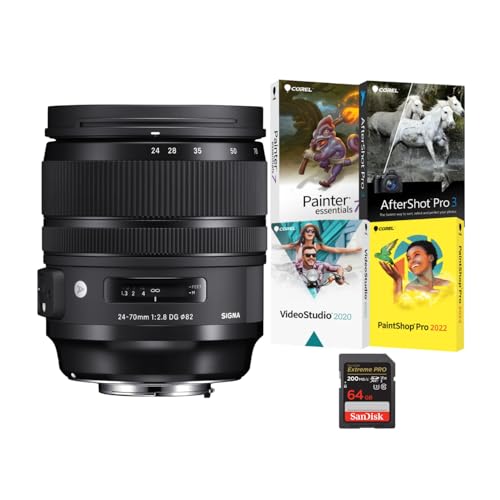 Sigma 24-70mm f/2.8 DG OS HSM Art Lens (Canon EF Mount) Bundle with Software Suite and 64GB Memory Card (3 Items)