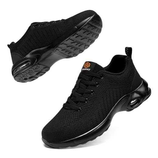 DYKHMILY Sicherheitsschuhe Herren Damen Leicht Luftkissen Arbeitsschuhe mit Stahlkappe Atmungsaktiv Sportlich Schutzschuhe Industrie Handwerk Sneaker(Schwarz,44EU)