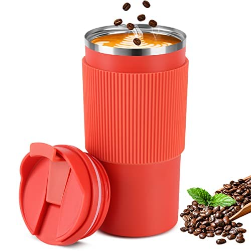 Minghaoyuan Thermal Mug, 500 ml Coffee Mugs, Stainless Steel Travel Mug, Double-Walled Insulated, Car Coffee Mug to Go for Tea, Coffee, Hot Cold Water Coffee Thermal Mug (Orange)
