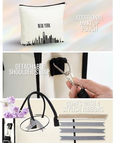 Image of InnoBeta New York City Skyline Gifts Canvas Tote Bag for NYC Lovers, Women, NYC Themed Gifts Bag with Top Zipper Closure and Shoulder Strap, Skyline Map Gifts or Birthday, Thanksgiving, Christmas