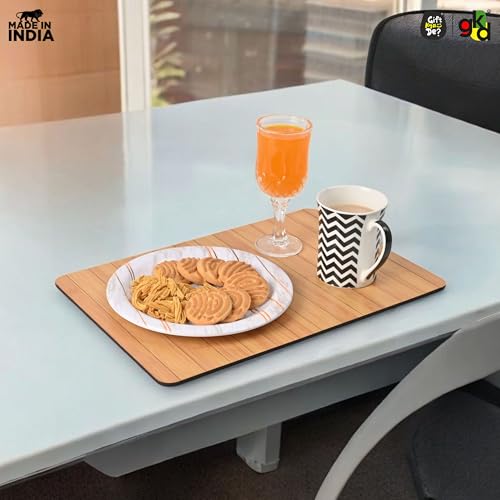 Image of Gift Kya De Sofa Armrest Rectangular Tray Table | Bamboo Finish Couch Arm Table | Non-Slip Tray for Remote, Snacks, Coffee | Compact & Foldable | 15x10 Inch | Made in India (Medium)
