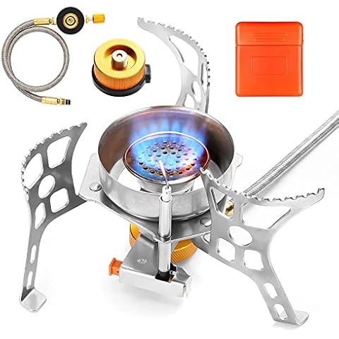 3500W Portable Camping Stove Backpacking Stove Butane Stove Foldable Copper Core Camping Stove with Piezo Ignition Ultralight Gas Stove Outdoor Travel Hiking Camping Cookware Cover
