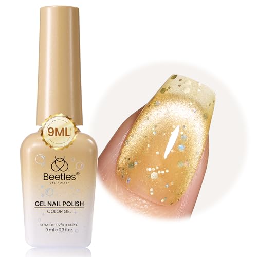 Image of Beetles Pineapple Iced Tea Yellow Cat Eye Gel Nail Polish - 9ML Glitter Yellow Cat Eye Spring Gel Polish Magnetic Shimmer Effect Soak Off UV Nail Art Design Salon DIY Manicure Gift for Women