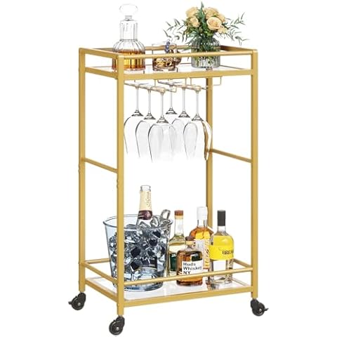 Lifewit Gold Drink Trolley with Glass Holder Cover