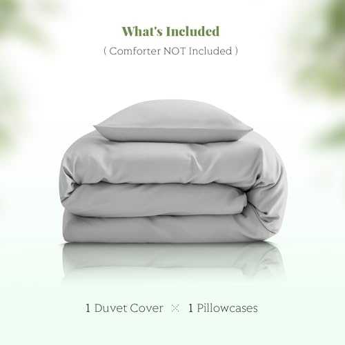 Twin/Twin XL Duvet Cover Set, 100% Viscose Derived from Bamboo, 2 Pieces, 1 Zipper Closure Duvet Cover (70"x90") and 1 Pillowcases (20"x30") Cooling & Silky Soft (Light Grey)