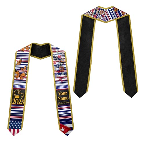 MonkeyVan Personalized Cuba Graduation Sash 2025, Custom Cuban American Flag Graduation Sash 2025, Cuban Flag Graduation Stole Cuba5
