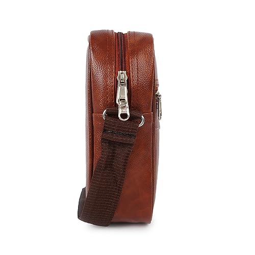 Image of Alison Stylish PU Synthetic Leather Men's Sling Bag Cross Body Travel Office Business messenger. (Tan)