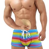 Sipumia Men's Square Leg Swimwear Pride Rainbow Swim Briefs Bikini Board Surf Shorts Boxer Swimming Trunks Stripe LGBT Pride-01 L