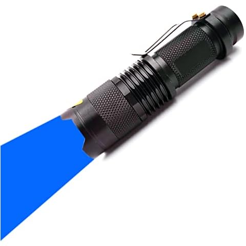 XYSRZ Blue Light Flashlight Single Mode Blue LED Flashlight with Clip Adjustable Focus Blue Flashlight Cover