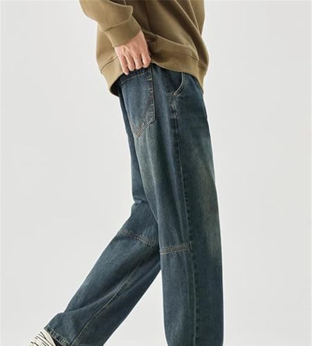 Mens Korean High Street Distressed Vintage Wash Denim Pants Loose Fit Straight Casual Trousers2