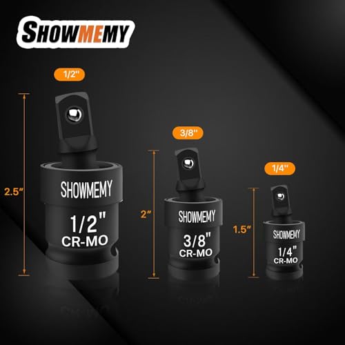 Image of Swivel Socket Set, 3 PCS Impact Swivel Socket Set, Wobble Socket, Impact Grade Universal Joint, Cr-Mo Steel, 1 /4-Inch, 3 /8-Inch, 1 /2-Inch Drive