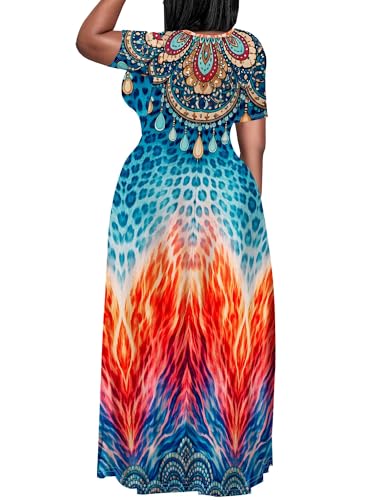 Image of PinkPatty Women's Plus Size Maxi Dresses Short Sleeve Sundress Summer T-Shirt Beach Long Dress with Pockets