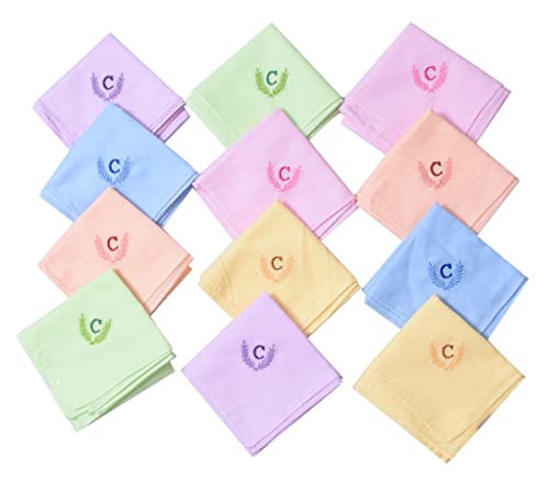 Image of ANTONIA Personalized Cotton Women's Handkerchiefs with Embroidered Initials, Assorted Colours (33 cm x 33 cm)