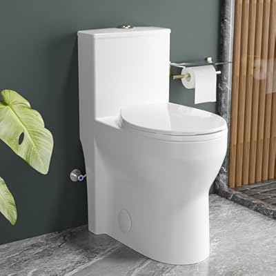 Vomlor Compact Modern Tall Toilet 19 Inch for Seniors, Powerful Tornado Flush Skirted High Toilet for Small Bathroom, One Piece Toliet Dual Flush 1.0/1.28 GPF, Comfort ADA Bowl Heigh 18.3 Inch, White