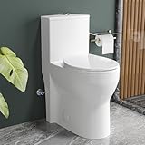 Vomlor Compact Modern Tall Toilet 19 Inch for Seniors, Powerful Tornado Flush Skirted High Toilet for Small Bathroom, One Piece Toliet Dual Flush 1.0/1.28 GPF, Comfort ADA Bowl Heigh 18.3 Inch, White