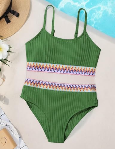 Image of Girls Swimsuit Two Piece Teen Bathing Suit High Waist Textured Bikini Set Woven Girls Swimwear 9-16Y