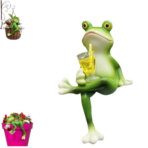 2025 New Funny Drinking Frog Statue Flower, Pot Hugger Resin Hanging Frog, Funny Hanging Drinking Frogs Flower Pot Hugger Ornaments, For Home Garden Fence Patio Yard Decor (1PCS B)