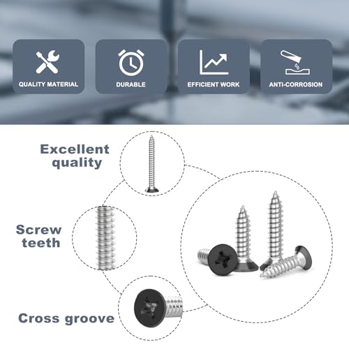 Image of QISHENG 400 PCS Black Head #6#8#10 Stainless Steel Phillips Flat Head Wood Screws Assortment Set,Stainless Steel 18-8 A2(304) Screw,Home Screw Kit